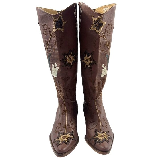 Erkan Demir Artemis Brown Leather Embroidered Western Cowgirl Boots Size 37/6 - Picture 2 of 16